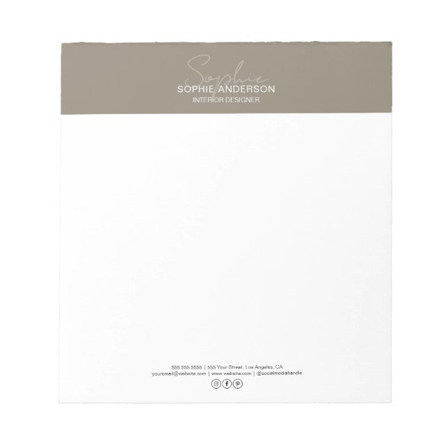 Bloc-note Papier Taupe Script Moderne Professionnel (Devant)