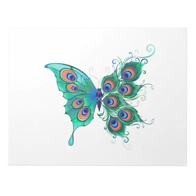 Bloc-note Papillon aux plumes de paon vert (Devant)