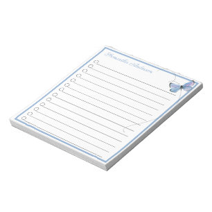 Bloc-note Papillon bleu rose aquarelle Nom personnalisé