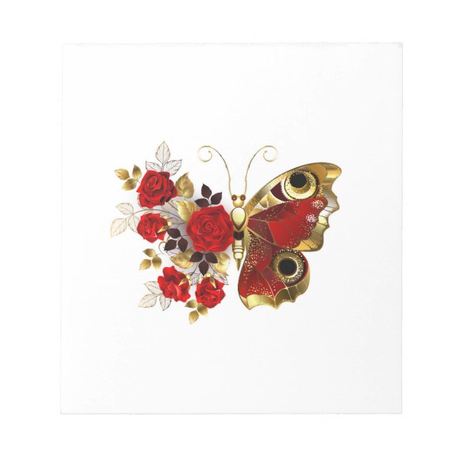 Bloc-note Papillon de fleurs rouges aux roses rouges (Devant)