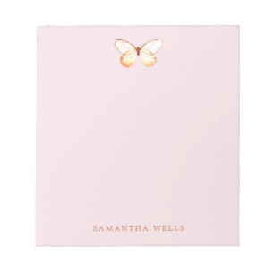 Bloc-note Papillon élégant rose personnalisé 