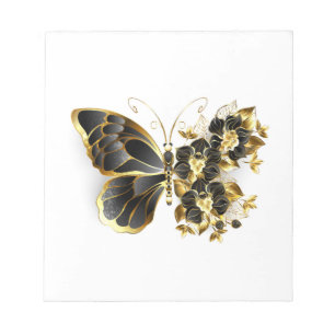 Bloc-note Papillon fleur d'or avec orchidée noire