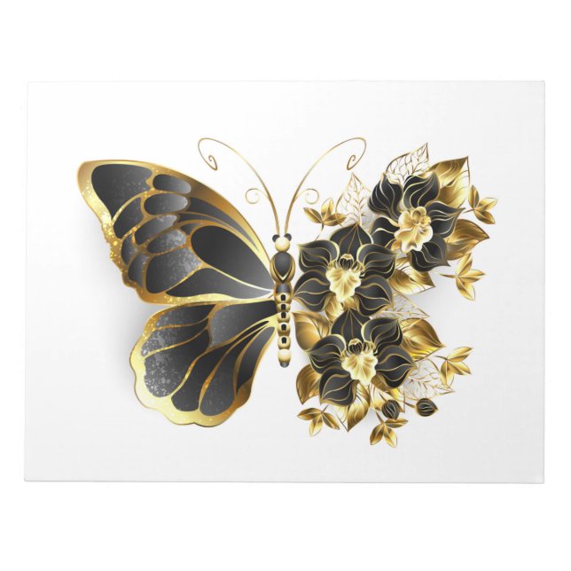 Bloc-note Papillon fleur d'or avec orchidée noire (Devant)