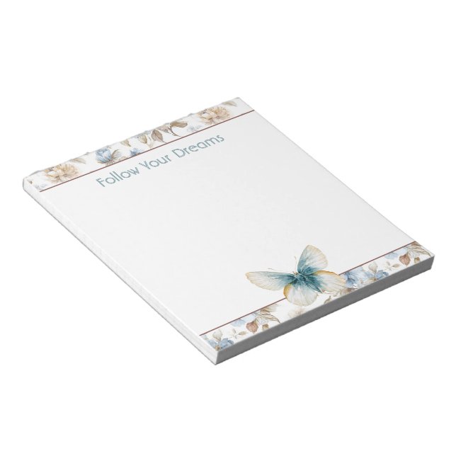 Bloc-note Papillon Fleurs Marron Crème Bleu Tan (Incliné)