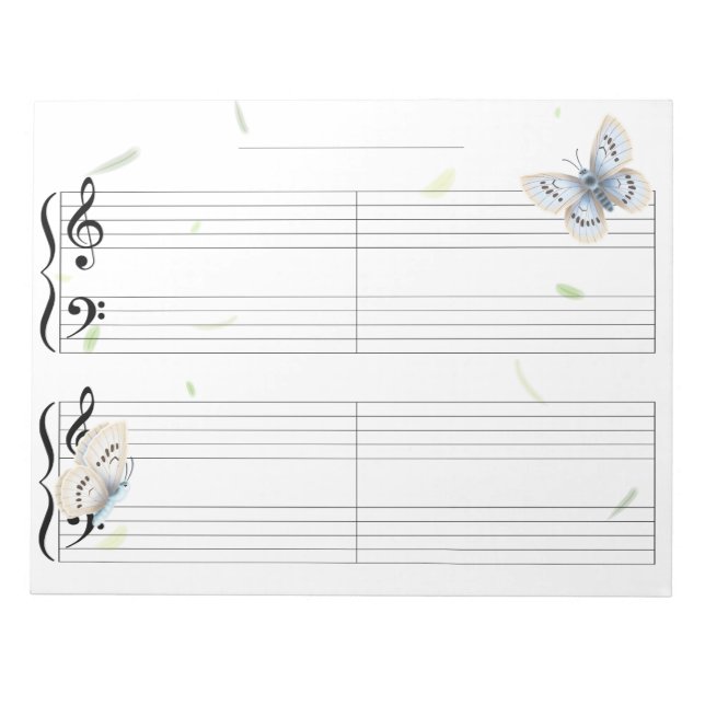 Bloc-note Papillon Grande portée règle extra large musique p (Devant)