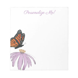 Bloc-note Papillon monarque avec fleur de cone pourpre