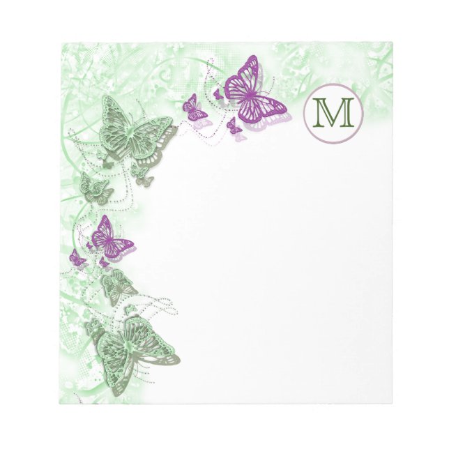 Bloc-note papillon monogramme pays tourbillon floral (Devant)