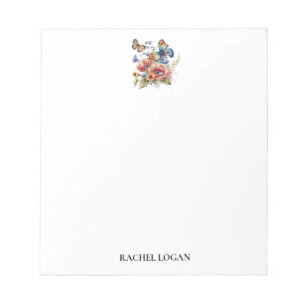 Bloc-note Papillons et fleurs aquarelles Personnalisés