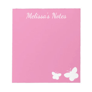 Bloc-note Papillons mignons personnalisés rose et blanc sur