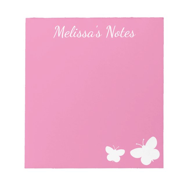 Bloc-note Papillons mignons personnalisés rose et blanc sur  (Devant)