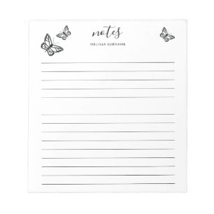 Bloc-note Papillons noirs avec nom personnalisable ligné