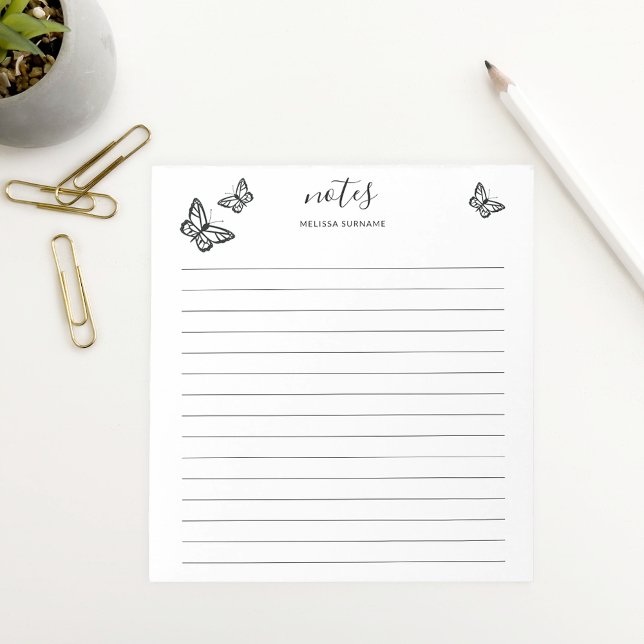 Bloc-note Papillons noirs avec nom personnalisable ligné (Créateur téléchargé)