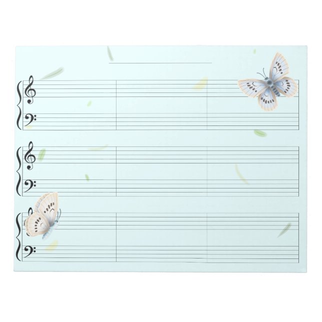 Bloc-note Papillons Piano Musique Manu Papier Grande Règle E (Devant)