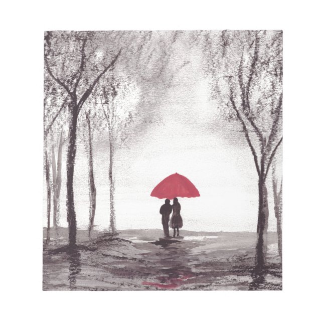 Bloc-note Parapluie rouge amour couple rustique mariage chic (Devant)