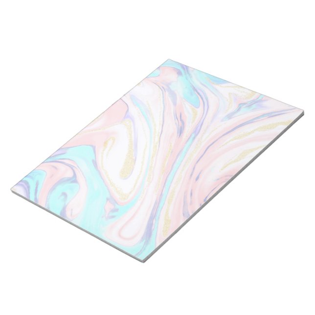 Bloc-note Parties scintillant moderne en marbre bleu rose or (Incliné)