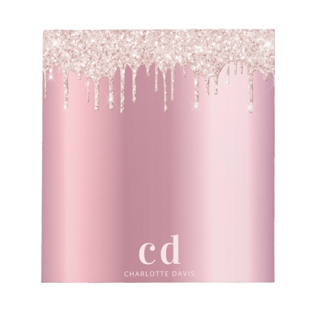 Bloc-note Parties scintillant rose rose or gouttes glam mono (Devant)