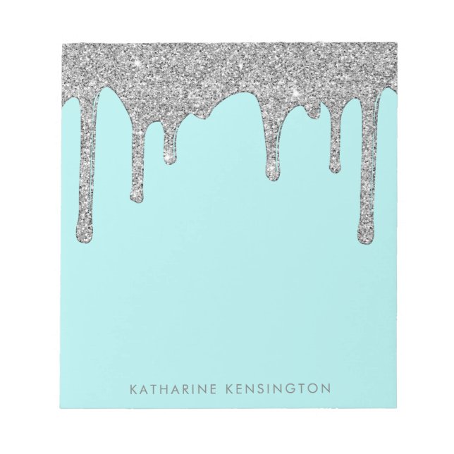 Bloc-note Parties scintillant turquoise Aqua Silver Sparkle  (Devant)