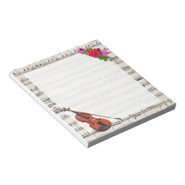 Bloc-note Partition vintage avec violon et Rose (Incliné)