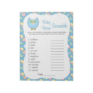 Bloc-note Pastel Blue Cute Owl Baby shower Thème Word Jeu 2