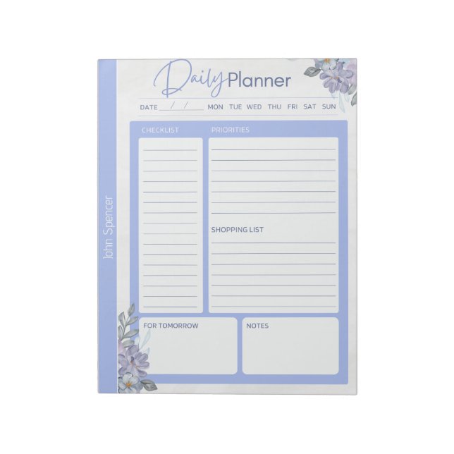Bloc-note Pastel Blue Floral Daily Planner (Tourné)