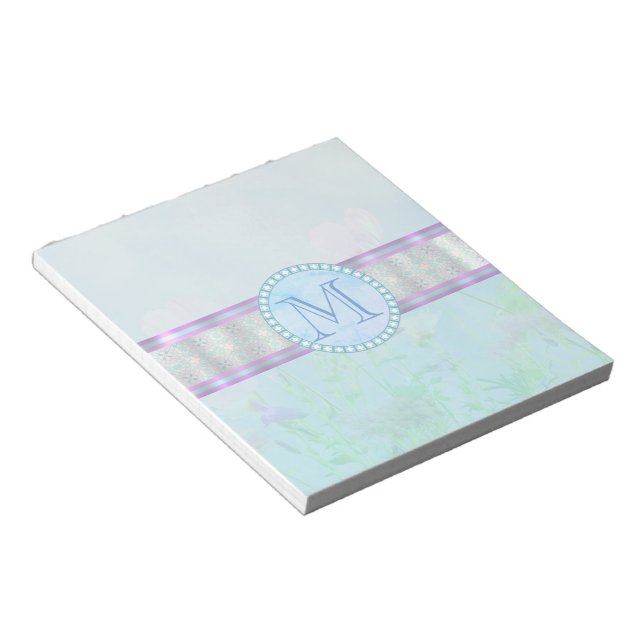 Bloc-note Pastel Blue Floral Monogramme (Incliné)