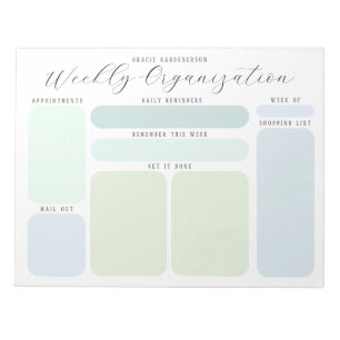 Bloc-note Pastel Blues and Greens Custom Weekly Organisation