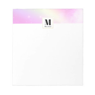 Bloc-note Pastel Ciel rose avec Monogramme arc-en-ciel jaune