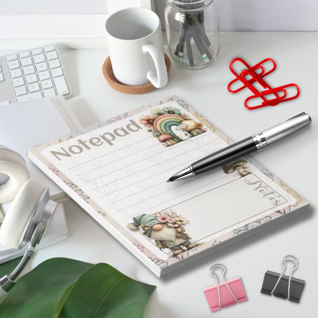 Bloc-note Pastel Gnome & Mushroom – Floral Spring Design (Créateur téléchargé)