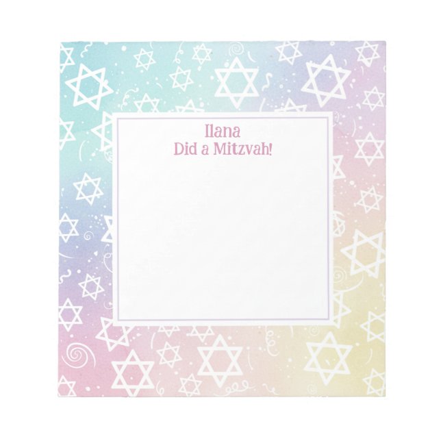 Bloc-note Pastel Magen Star de David Personnalisé Mitzvah (Devant)