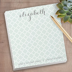 Bloc-note Pastel Mint & Grey Quatrefoil Motif Nom personnali