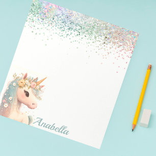 Bloc-note Pastel Parties scintillant Floral Baby Unicorn