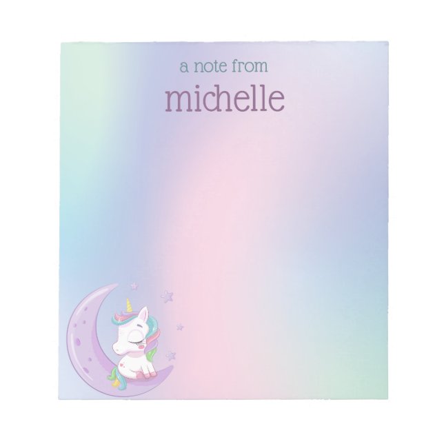 Bloc-note Pastel personnalisé Rainbow Unicorn (Devant)