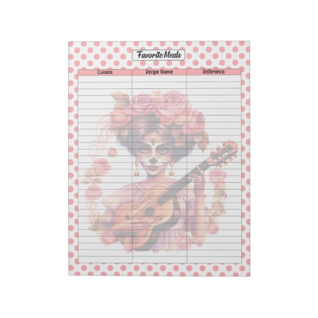Bloc-note Pastel Pink Crâne de sucre Planificateur de repas  (Tourné)
