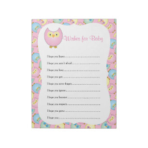 Bloc-note Pastel Pink Cute Owl Thème Baby shower - Voeux