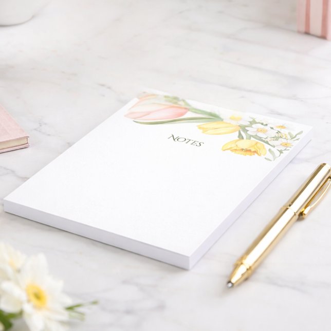 Bloc-note Pastel Pink Tulips Daffodils Spring Floral Notepad (Créateur téléchargé)