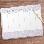 Bloc-note Pastel Purple Grey Quatrefoil avec planificateur h<br><div class="desc">Une belle lavande et un design féminin qui est parfait pour toute fille ou même une mariée. Si vous avez besoin de déplacer des éléments,  cliquez sur la zone de conception pour apporter des modifications.</div>