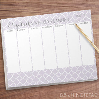 Bloc-note Pastel Purple Grey Quatrefoil avec planificateur h