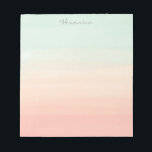 Bloc-note Pastel Watercolor Stripes Green Peach Personnalisé<br><div class="desc">Cet élégant bloc-notes en papeterie personnalisée présente de belles rayures abstraites d'aquarelle dans des tons pastel de verre de mer et de corail pêche. Personnalisez-le avec votre nom en écriture manuscrite. Super idée cadeau.</div>