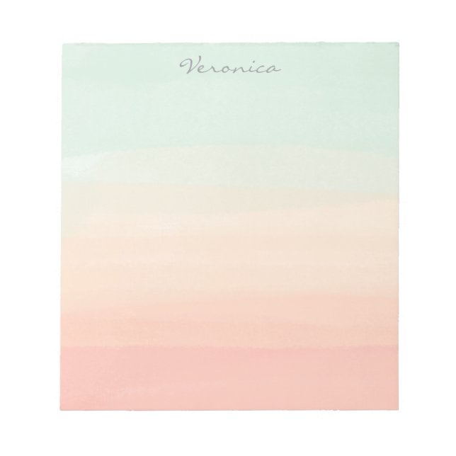 Bloc-note Pastel Watercolor Stripes Green Peach Personnalisé (Devant)