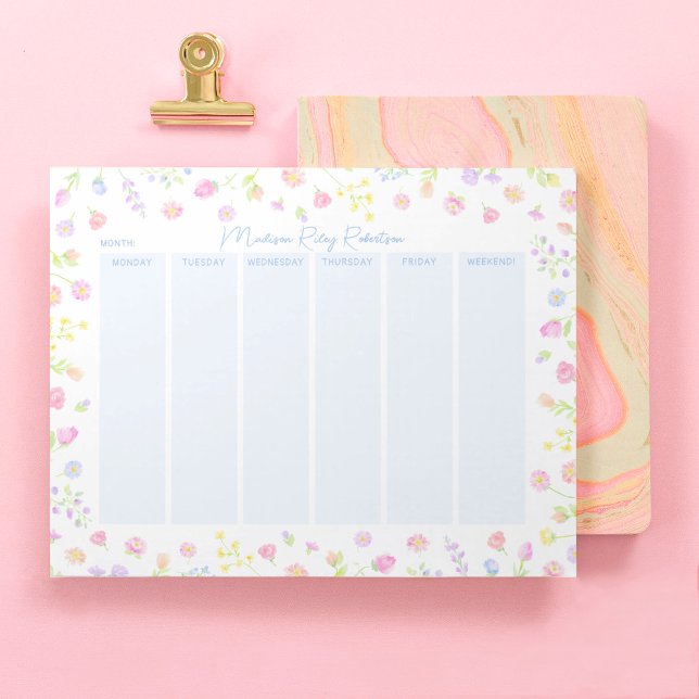 Bloc-note Pastel Wildflower Weekly Planner Notepad in Blue (Créateur téléchargé)