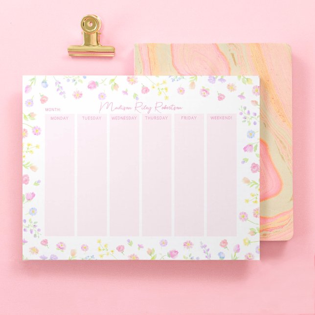Bloc-note Pastel Wildflower Weekly Planner Notepad in Pink (Créateur téléchargé)