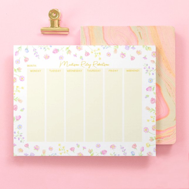 Bloc-note Pastel Wildflower Weekly Planner Notepad in Yellow (Créateur téléchargé)
