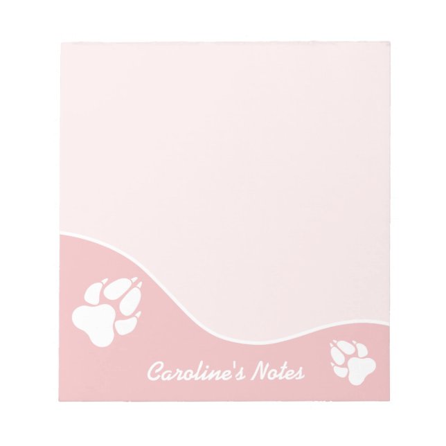 Bloc-note Pattes de chien blanches sur fond rose avec titre  (Devant)