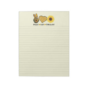 Bloc-note Pavé de notes de tournesols Peace Love