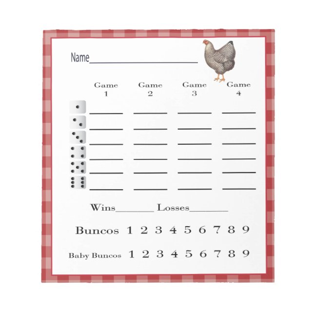 Bloc-note pavé de pointage du bunco - poulet de printemps de (Devant)
