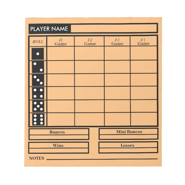 Bloc-note pavé de score bunco (Devant)