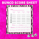 Bloc-note pavé de score bunco - design zèbre<br><div class="desc">Ajoutez un peu de style à votre prochain événement Bunco. Ce design noir,  blanc et zèbre sera certainement un succès. Ajoutez votre propre nom de groupe ou une autre personnalisation.</div>