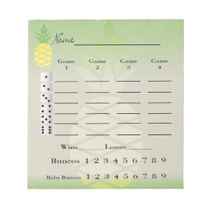 Bloc-note pavé de score bunco ou carte de score - ananas tro