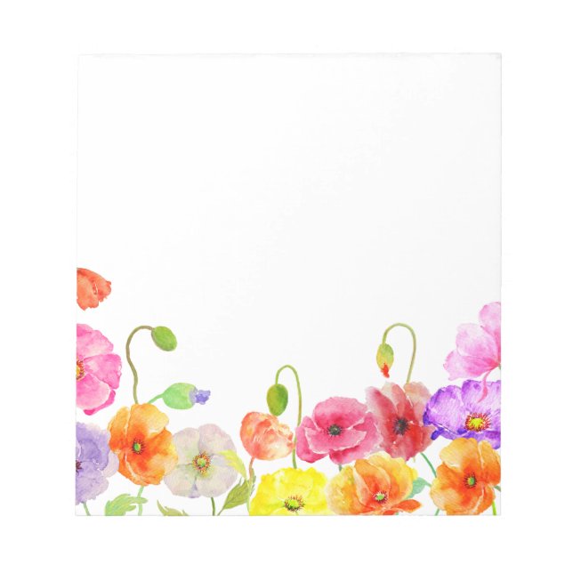 Bloc-note Pavots fleurs aquarelle colorés (Devant)