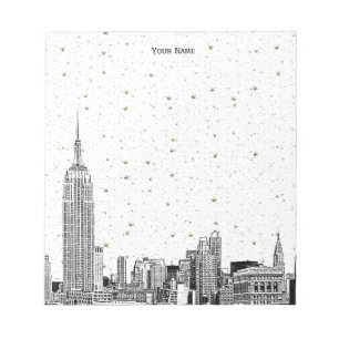 Bloc-note Paysage de NYC 01 Gravure DIY Fond Coloré Ciel Éto